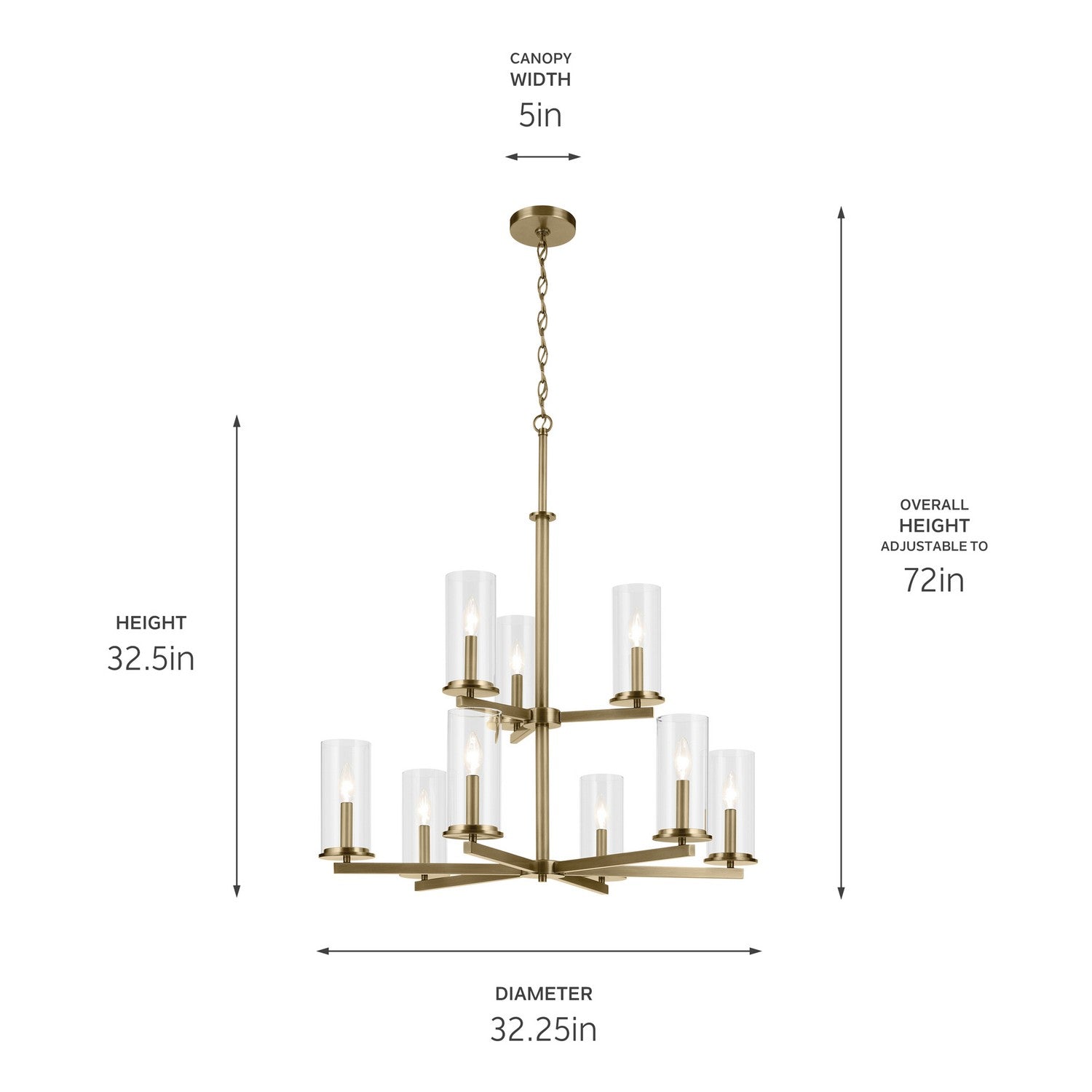 Kichler - 44014NBR - Nine Light Chandelier - Crosby - Natural Brass