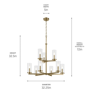 Kichler - 44014NBR - Nine Light Chandelier - Crosby - Natural Brass