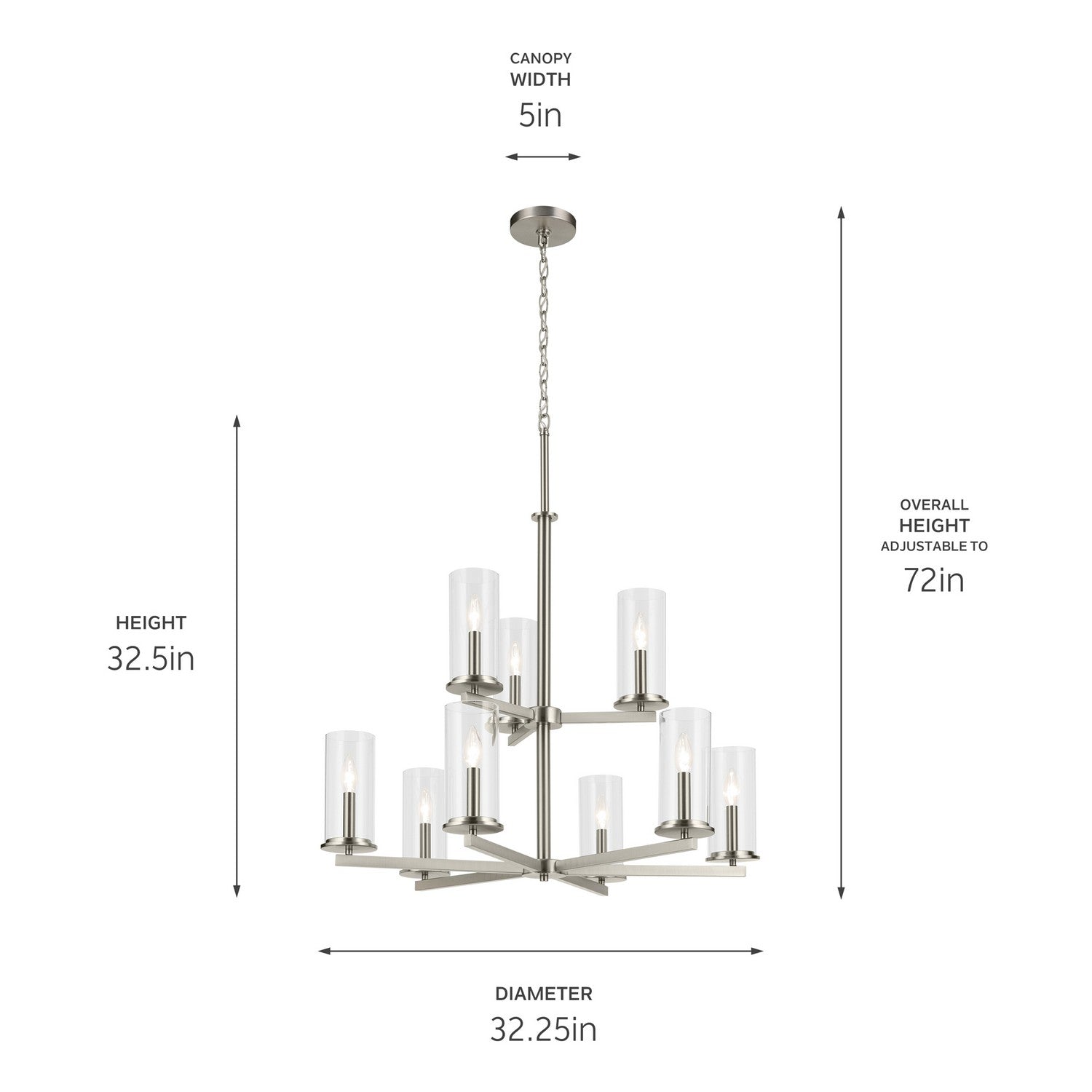 Kichler - 44014NI - Nine Light Chandelier - Crosby - Brushed Nickel
