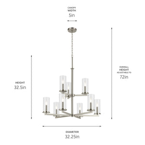 Kichler - 44014NI - Nine Light Chandelier - Crosby - Brushed Nickel
