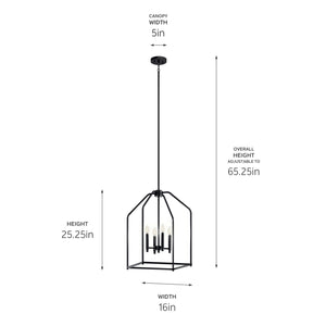 Kichler - 52722BK - Four Light Foyer Pendant - Madden - Black