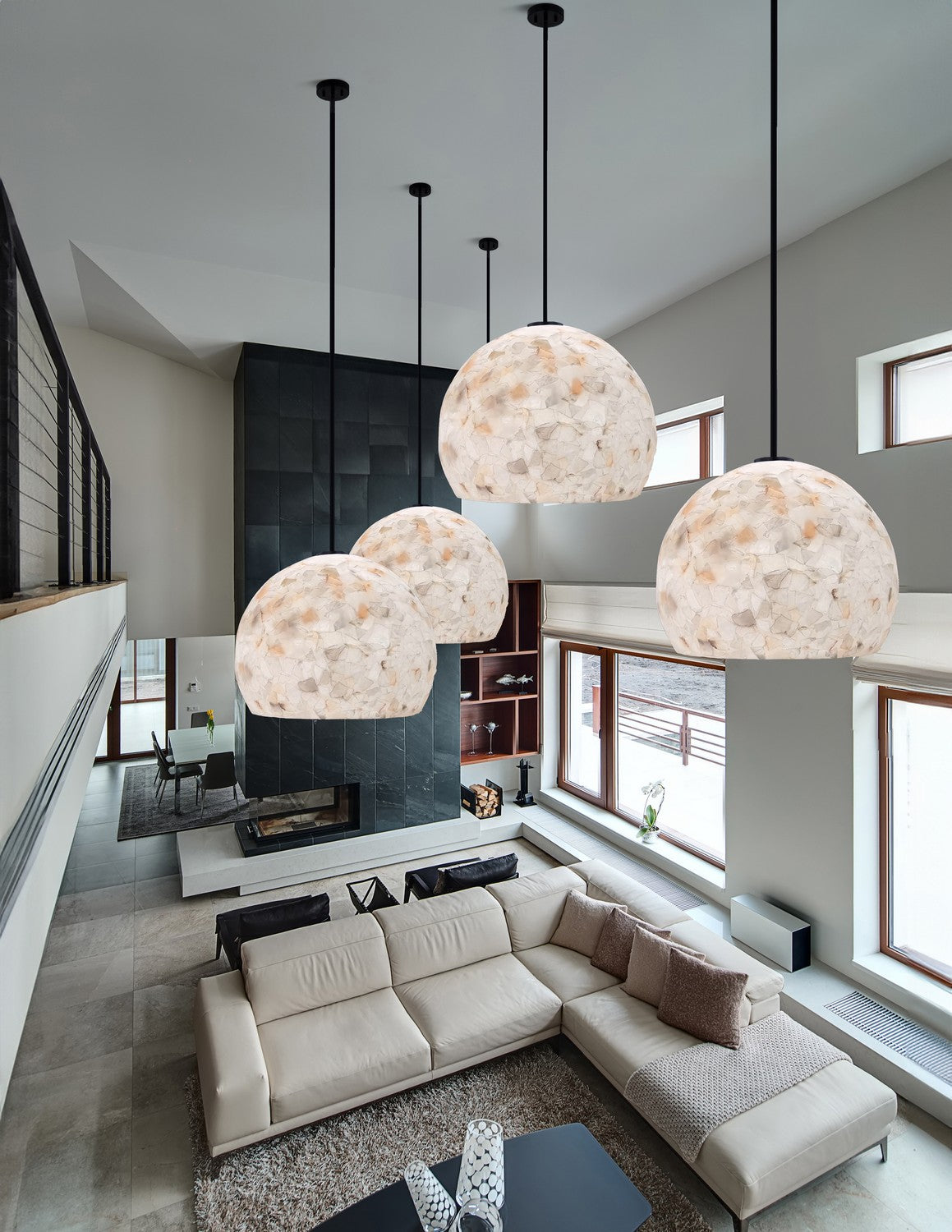 Justice Designs - ALR-6537-MBLK - One Light Pendant - Alabaster Rocks! - Matte Black