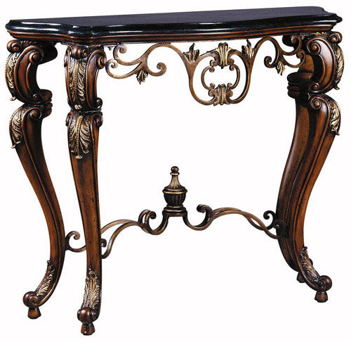 Ambella Home - 07077-850-001 - Console Table - Golden Debusse - Forged Iron with Faux Leather Top