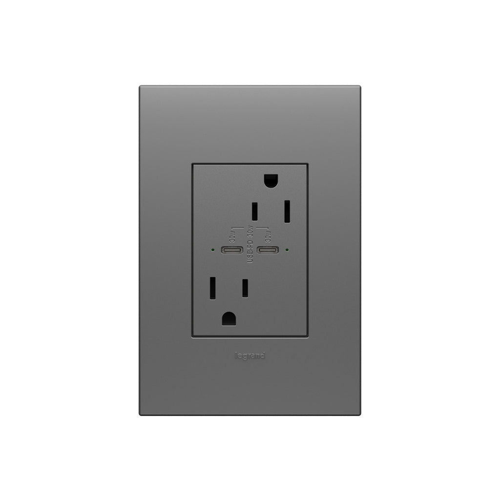 Legrand - ARTRUSB15PD30M4 - 15A Tamper-Resistant Ultra-Fast Plus Power Delivery USB Type-C/C Outlet, Plus-Size - adorne - Magnesium