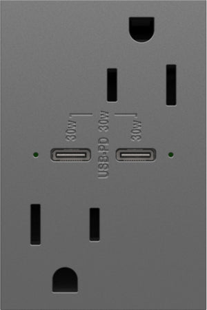 Legrand - ARTRUSB15PD30M4 - 15A Tamper-Resistant Ultra-Fast Plus Power Delivery USB Type-C/C Outlet, Plus-Size - adorne - Magnesium
