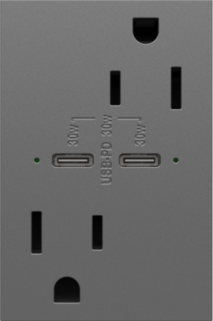 Legrand - ARTRUSB15PD30M4 - 15A Tamper-Resistant Ultra-Fast Plus Power Delivery USB Type-C/C Outlet, Plus-Size - adorne - Magnesium