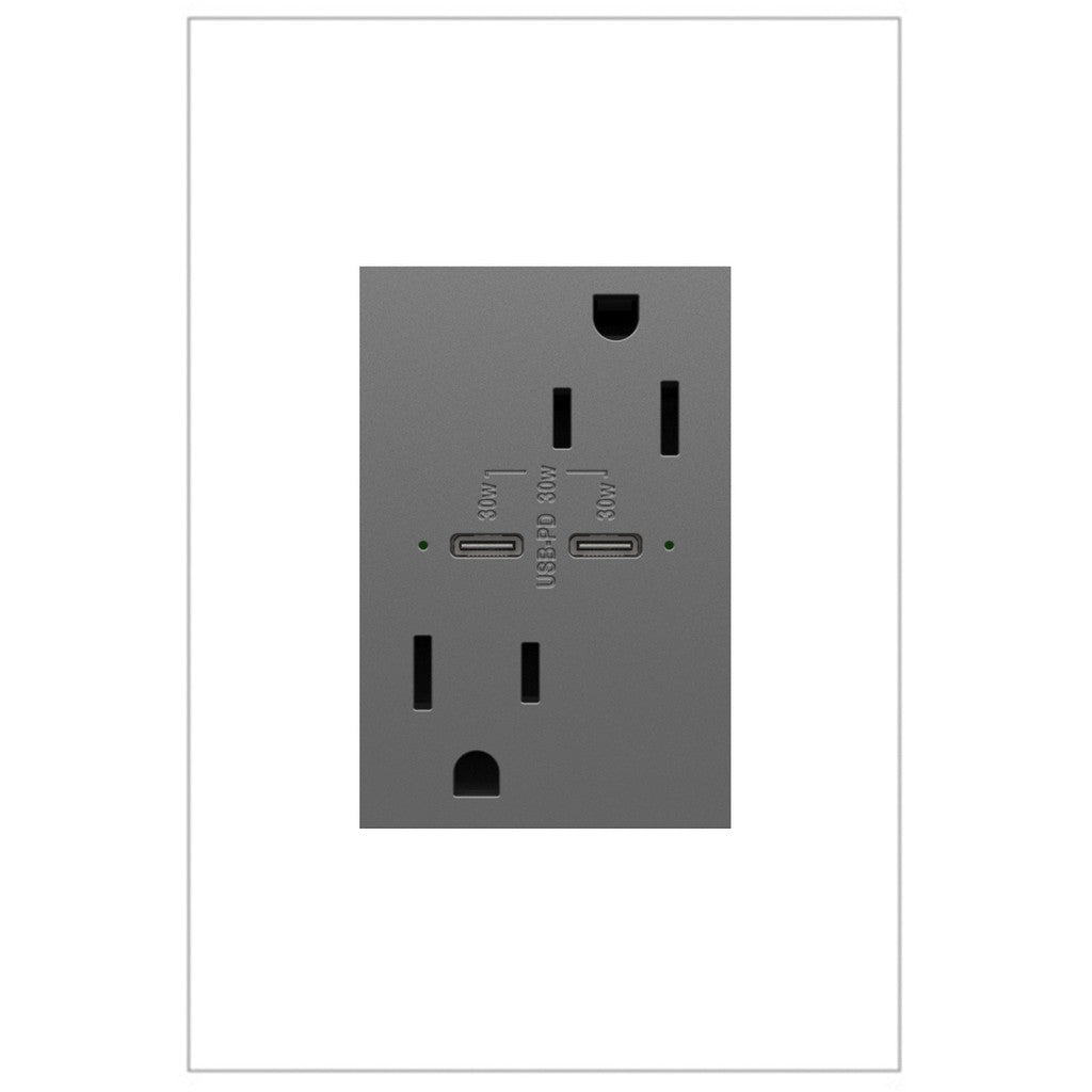 Legrand - ARTRUSB15PD30M4 - 15A Tamper-Resistant Ultra-Fast Plus Power Delivery USB Type-C/C Outlet, Plus-Size - adorne - Magnesium