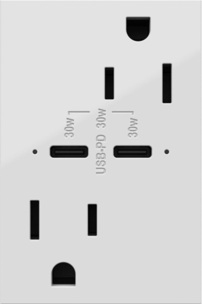 Legrand - ARTRUSB15PD30W4 - 15A Tamper-Resistant Ultra-Fast Plus Power Delivery USB Type-C/C Outlet, Plus-Size - adorne - White