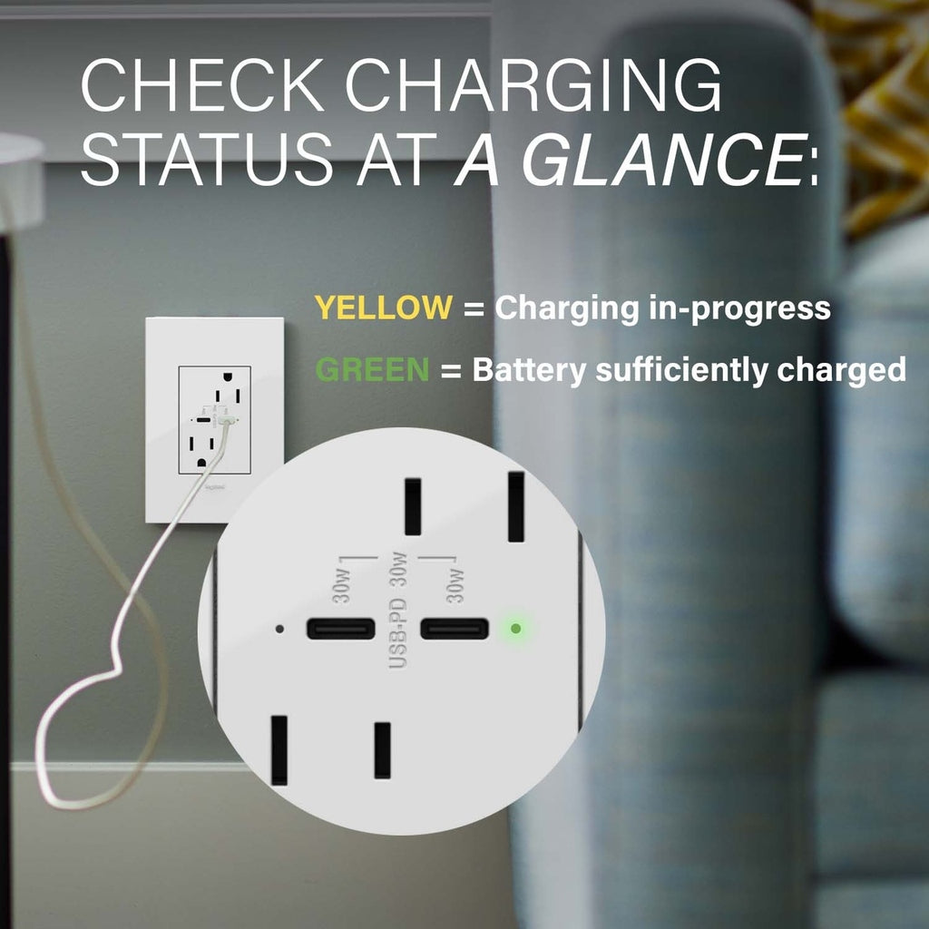Legrand - ARTRUSB15PD30W4 - 15A Tamper-Resistant Ultra-Fast Plus Power Delivery USB Type-C/C Outlet, Plus-Size - adorne - White