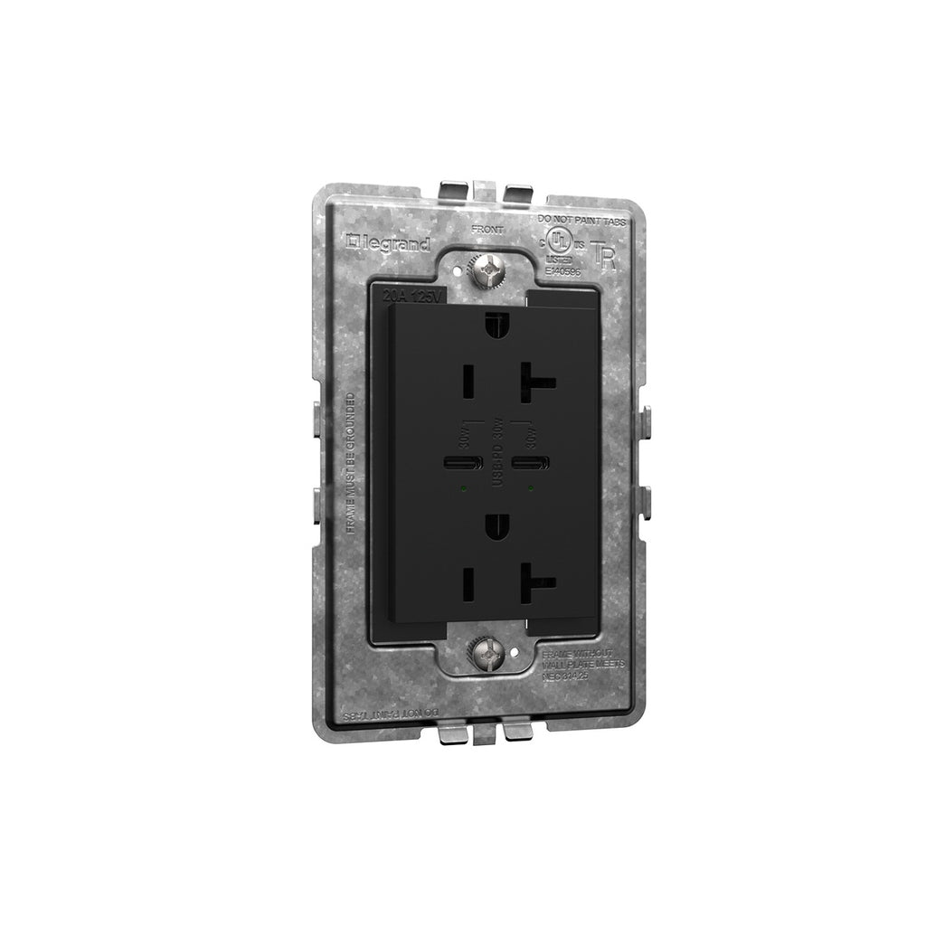 Legrand - ARTRUSB20PD30G4 - 20A Tamper-Resistant Ultra-Fast Plus Power Delivery USB Type-C/C Outlet, Plus-Size - adorne - Graphite