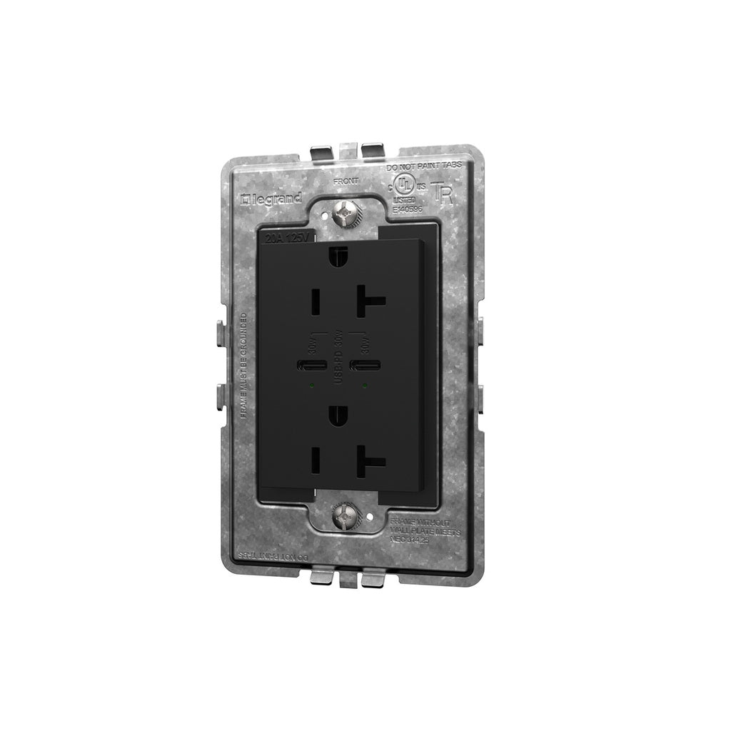 Legrand - ARTRUSB20PD30G4 - 20A Tamper-Resistant Ultra-Fast Plus Power Delivery USB Type-C/C Outlet, Plus-Size - adorne - Graphite