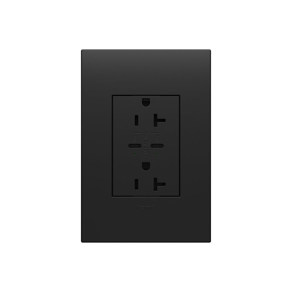 Legrand - ARTRUSB20PD30G4 - 20A Tamper-Resistant Ultra-Fast Plus Power Delivery USB Type-C/C Outlet, Plus-Size - adorne - Graphite
