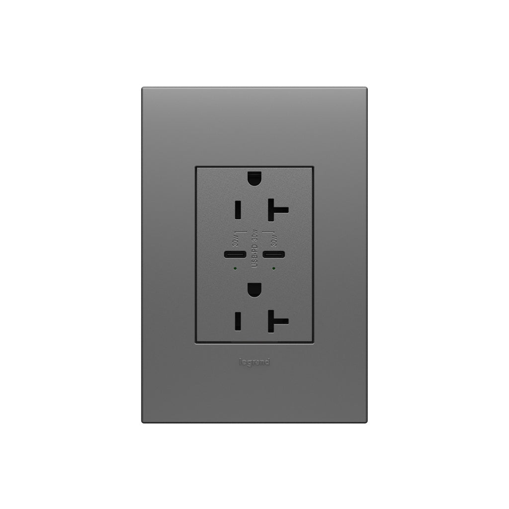 Legrand - ARTRUSB20PD30M4 - 20A Tamper-Resistant Ultra-Fast Plus Power Delivery USB Type-C/C Outlet, Plus-Size - adorne - Magnesium