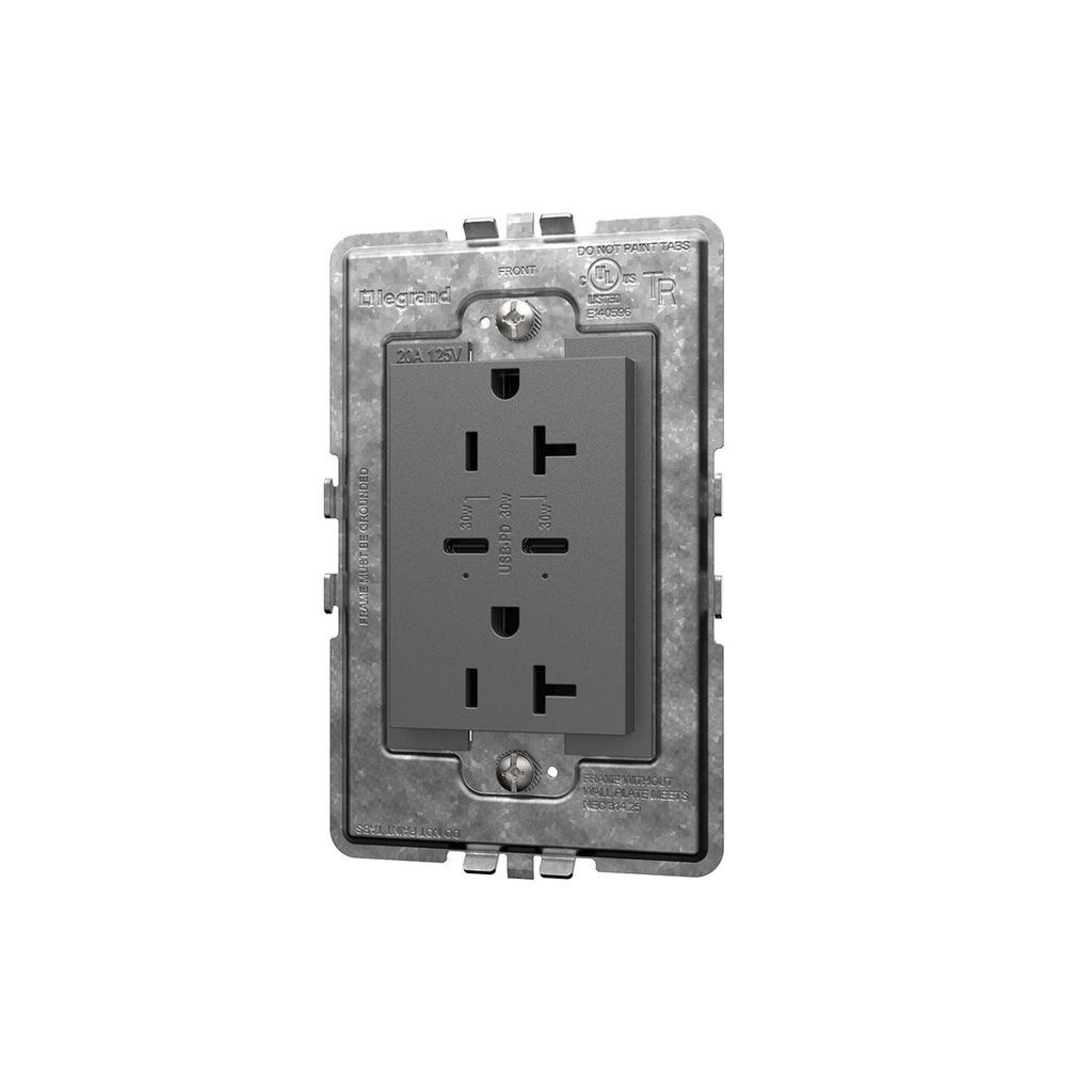 Legrand - ARTRUSB20PD30M4 - 20A Tamper-Resistant Ultra-Fast Plus Power Delivery USB Type-C/C Outlet, Plus-Size - adorne - Magnesium