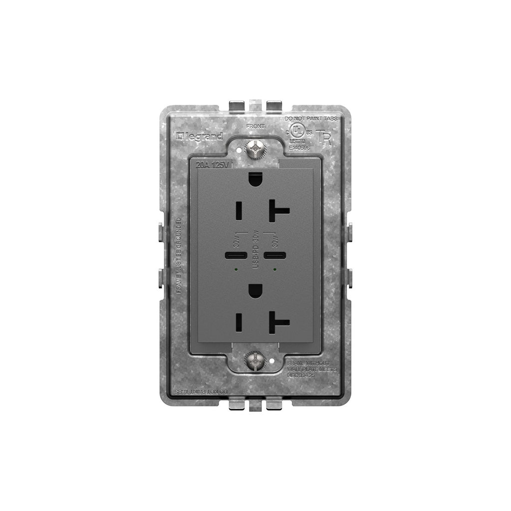 Legrand - ARTRUSB20PD30M4 - 20A Tamper-Resistant Ultra-Fast Plus Power Delivery USB Type-C/C Outlet, Plus-Size - adorne - Magnesium