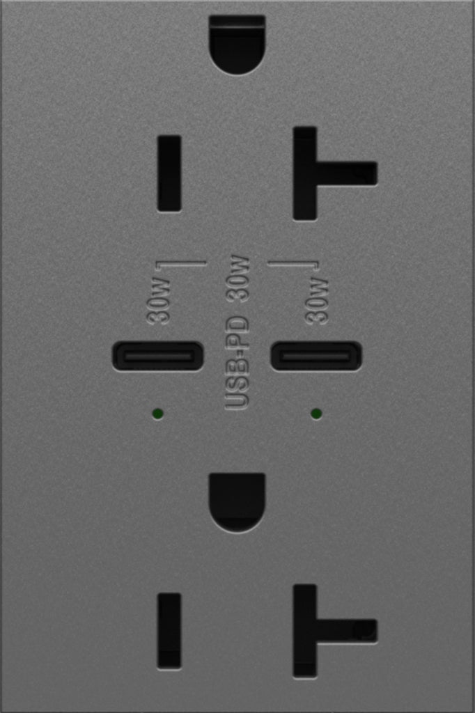 Legrand - ARTRUSB20PD30M4 - 20A Tamper-Resistant Ultra-Fast Plus Power Delivery USB Type-C/C Outlet, Plus-Size - adorne - Magnesium