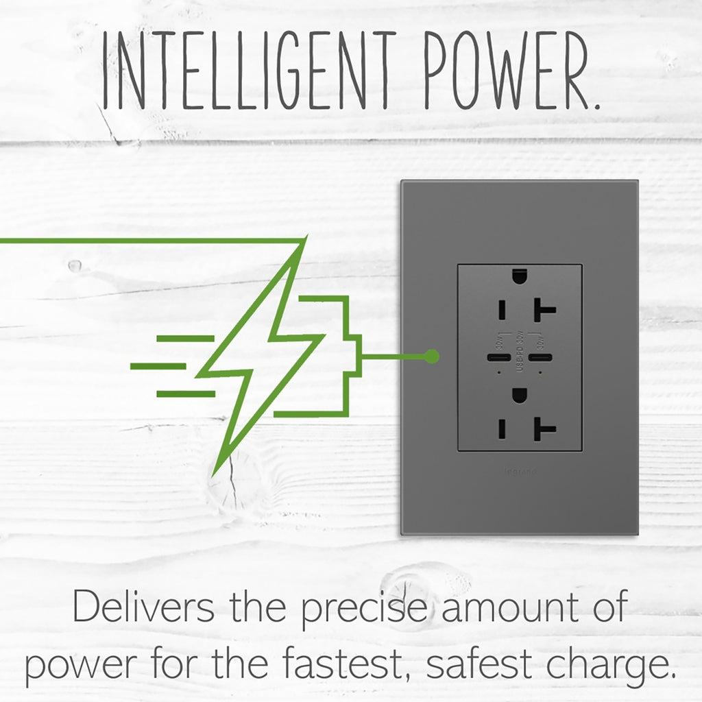 Legrand - ARTRUSB20PD30M4 - 20A Tamper-Resistant Ultra-Fast Plus Power Delivery USB Type-C/C Outlet, Plus-Size - adorne - Magnesium