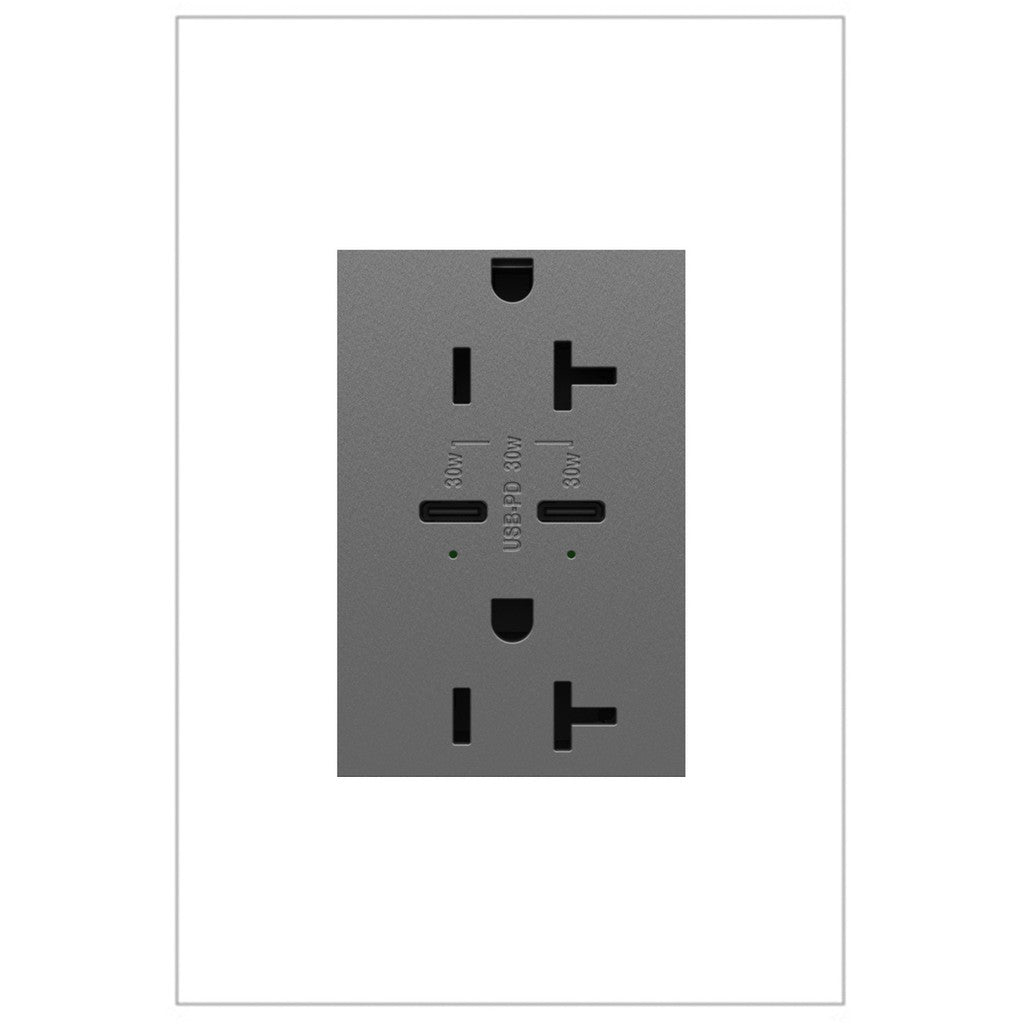 Legrand - ARTRUSB20PD30M4 - 20A Tamper-Resistant Ultra-Fast Plus Power Delivery USB Type-C/C Outlet, Plus-Size - adorne - Magnesium