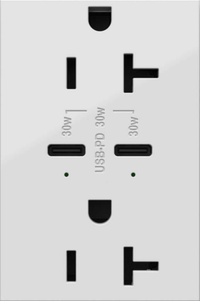 Legrand - ARTRUSB20PD30W4 - 20A Tamper-Resistant Ultra-Fast Plus Power Delivery USB Type-C/C Outlet, Plus-Size - adorne - White