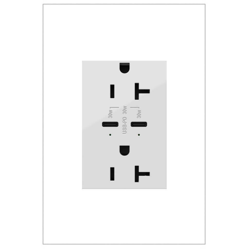 Legrand - ARTRUSB20PD30W4 - 20A Tamper-Resistant Ultra-Fast Plus Power Delivery USB Type-C/C Outlet, Plus-Size - adorne - White