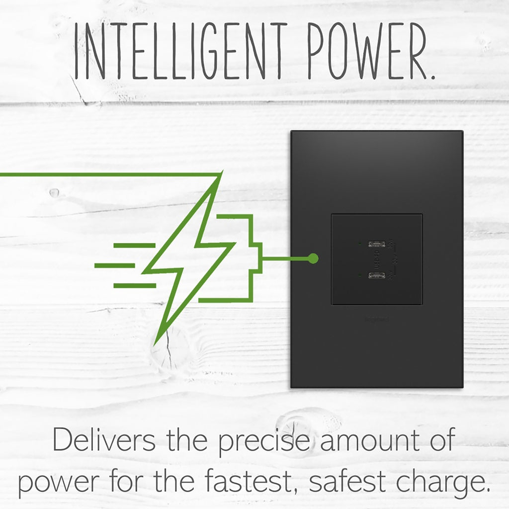 Legrand - ARUSB30PDG4 - Ultra-Fast Plus Power Delivery USB Type-C/C Outlet Module - adorne - Graphite