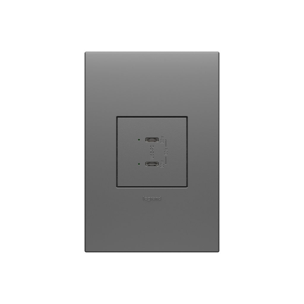 Legrand - ARUSB30PDM4 - Ultra-Fast Plus Power Delivery USB Type-C/C Outlet Module - adorne - Magnesium