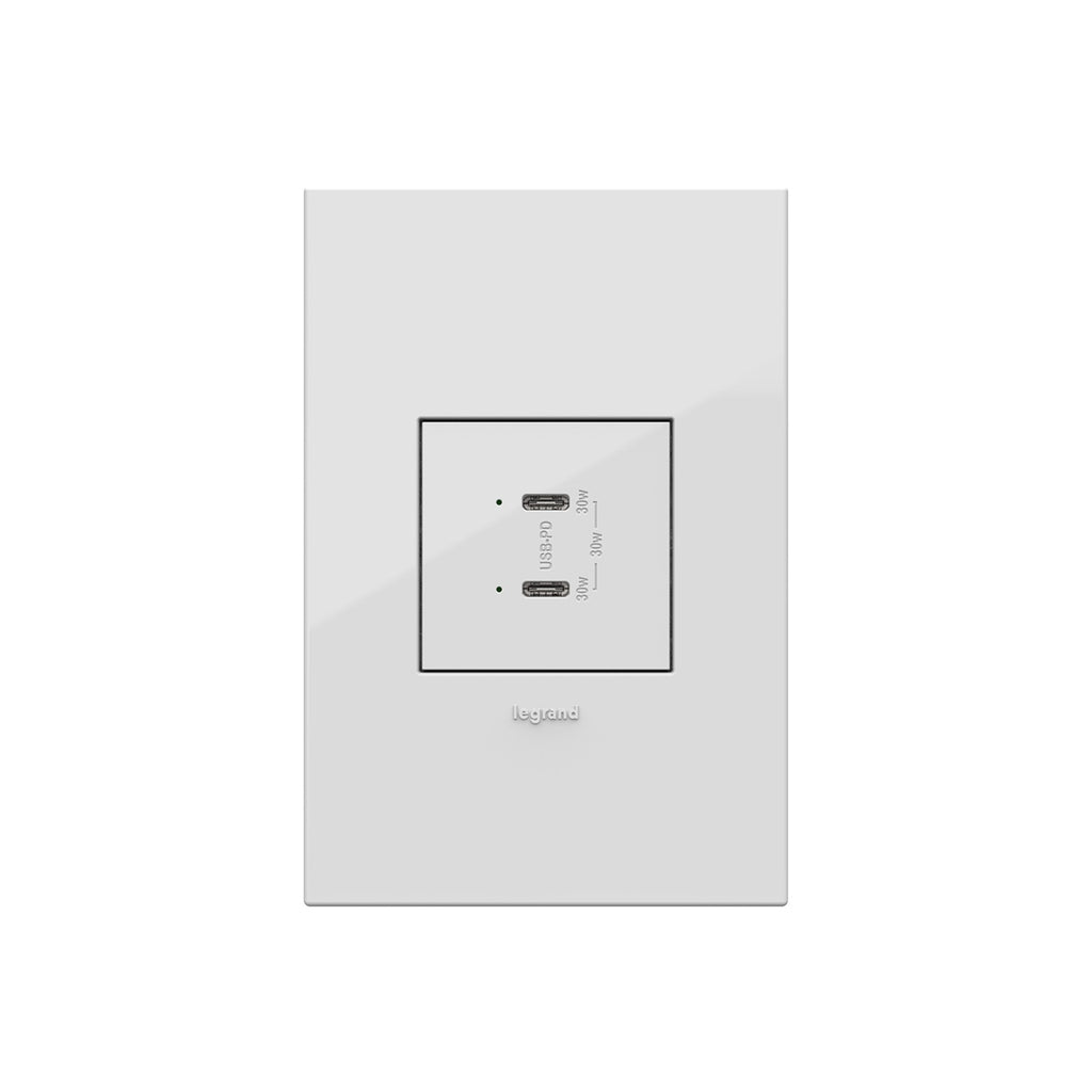 Legrand - ARUSB30PDW4 - Ultra-Fast Plus Power Delivery USB Type-C/C Outlet Module - adorne - White