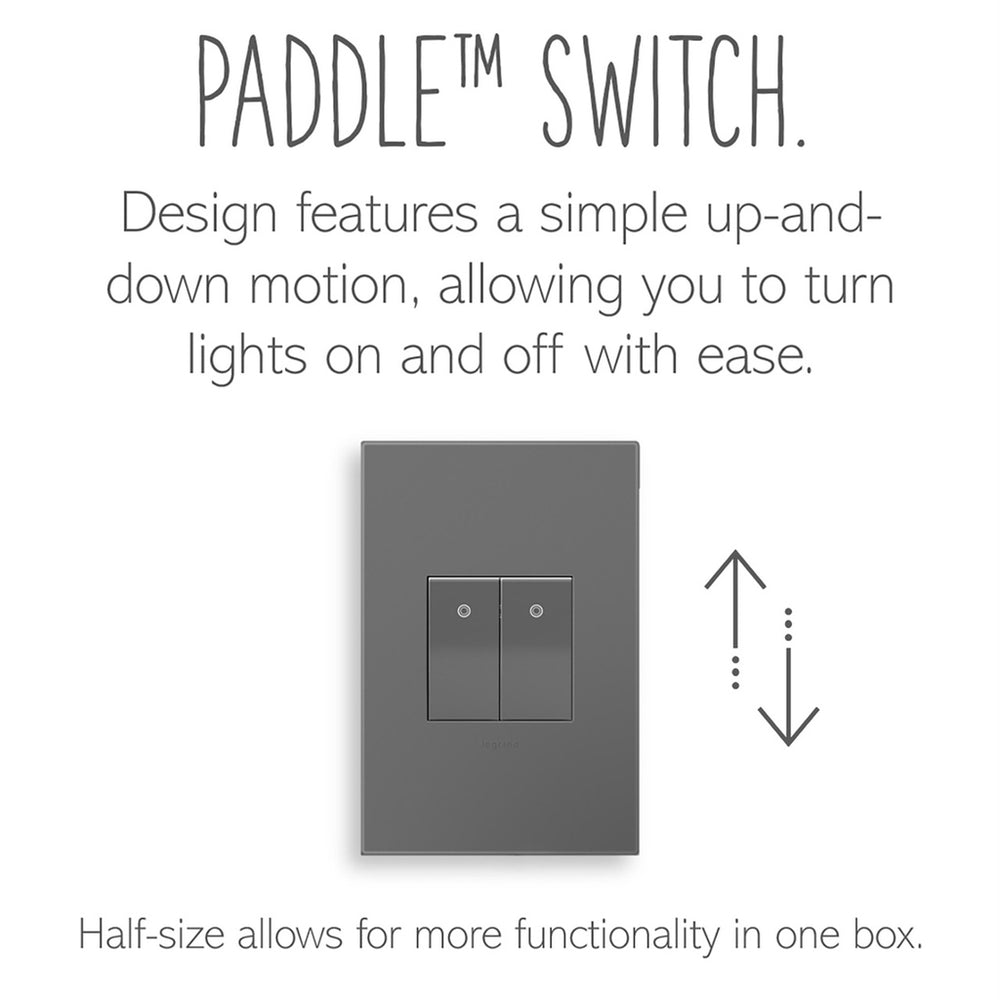 Legrand - ASPD1531M277 - 277V Paddle Switch, Half-Size with Microban - adorne - Magnesium