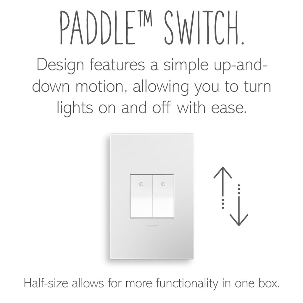 Legrand - ASPD1531W277 - 227V Paddle Switch, Half-Size with Microban - adorne - White