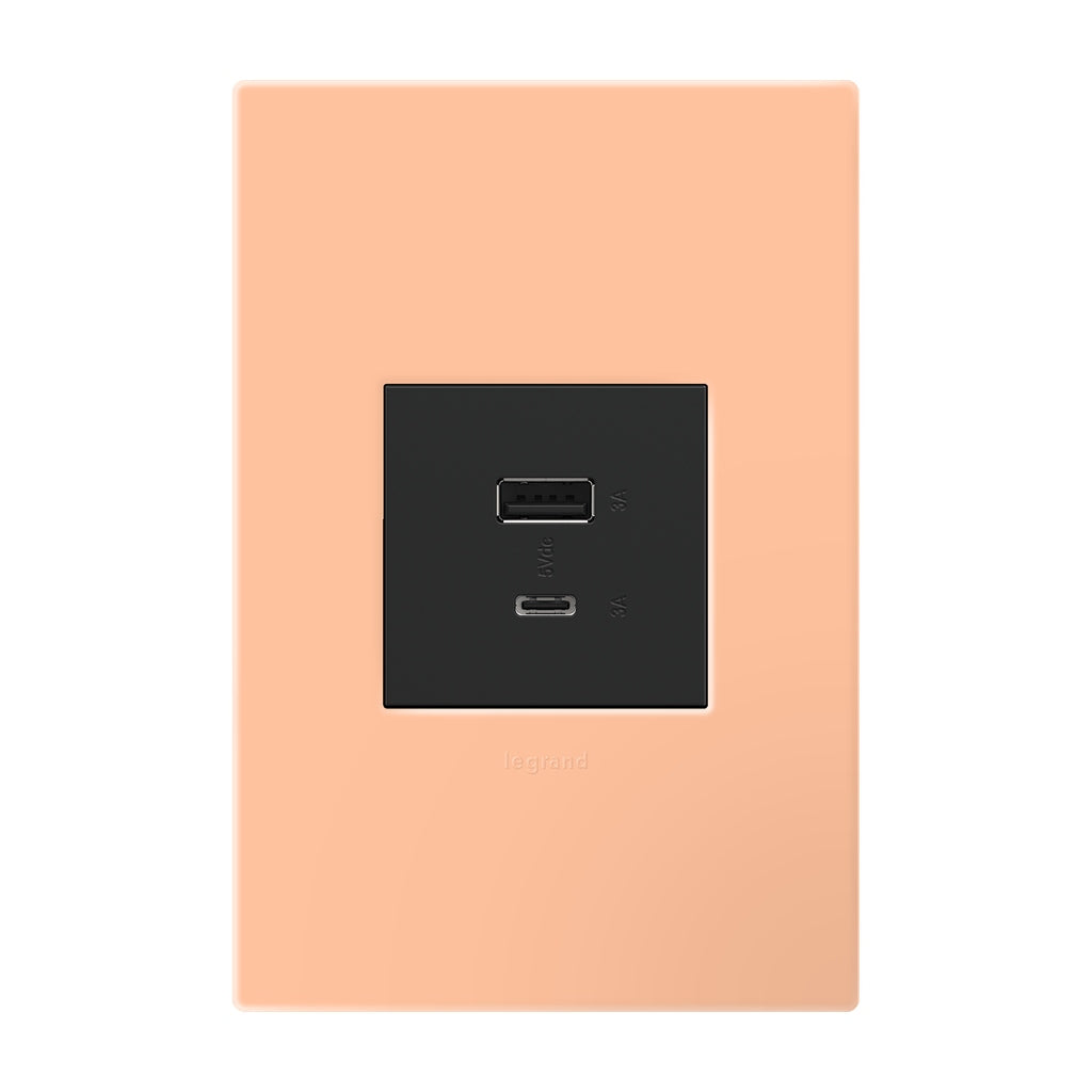 Legrand - AWP1G2PY - One-Gang-Plus Screwless Wall Plate with Microban - adorne - Peachy