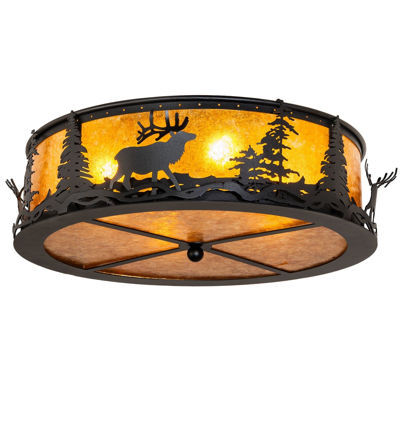 Meyda Tiffany - 270085 - Four Light Flushmount - Elk At Dusk - Textured Black