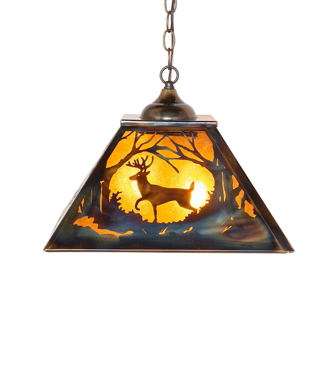 Meyda Tiffany - 271997 - Two Light Pendant - Deer At Dawn - Dk Burnished Transparent Copper