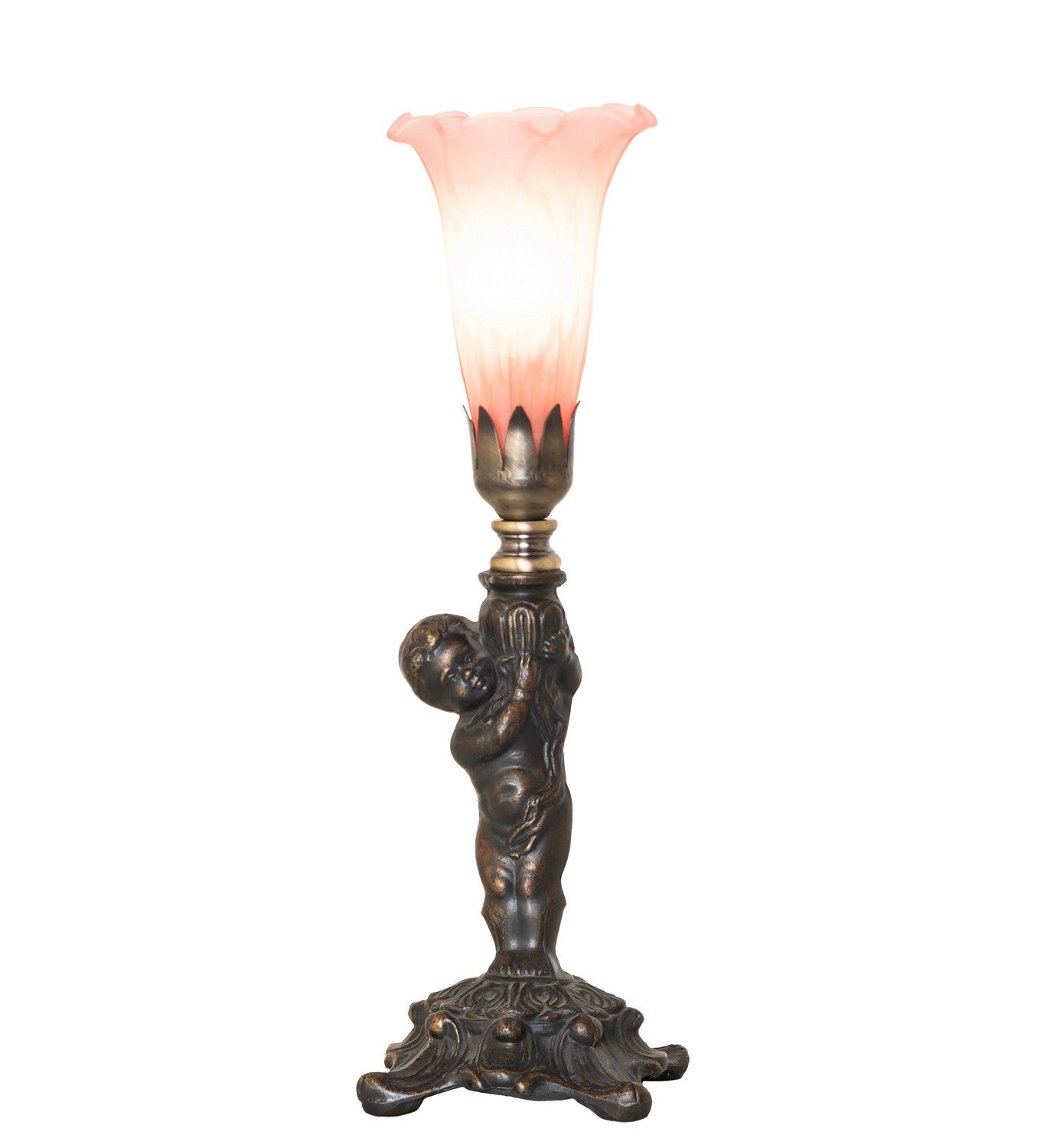 Meyda Tiffany - 273025 - One Light Mini Lamp - Pink Tiffany Pond Lily - Antique Brass