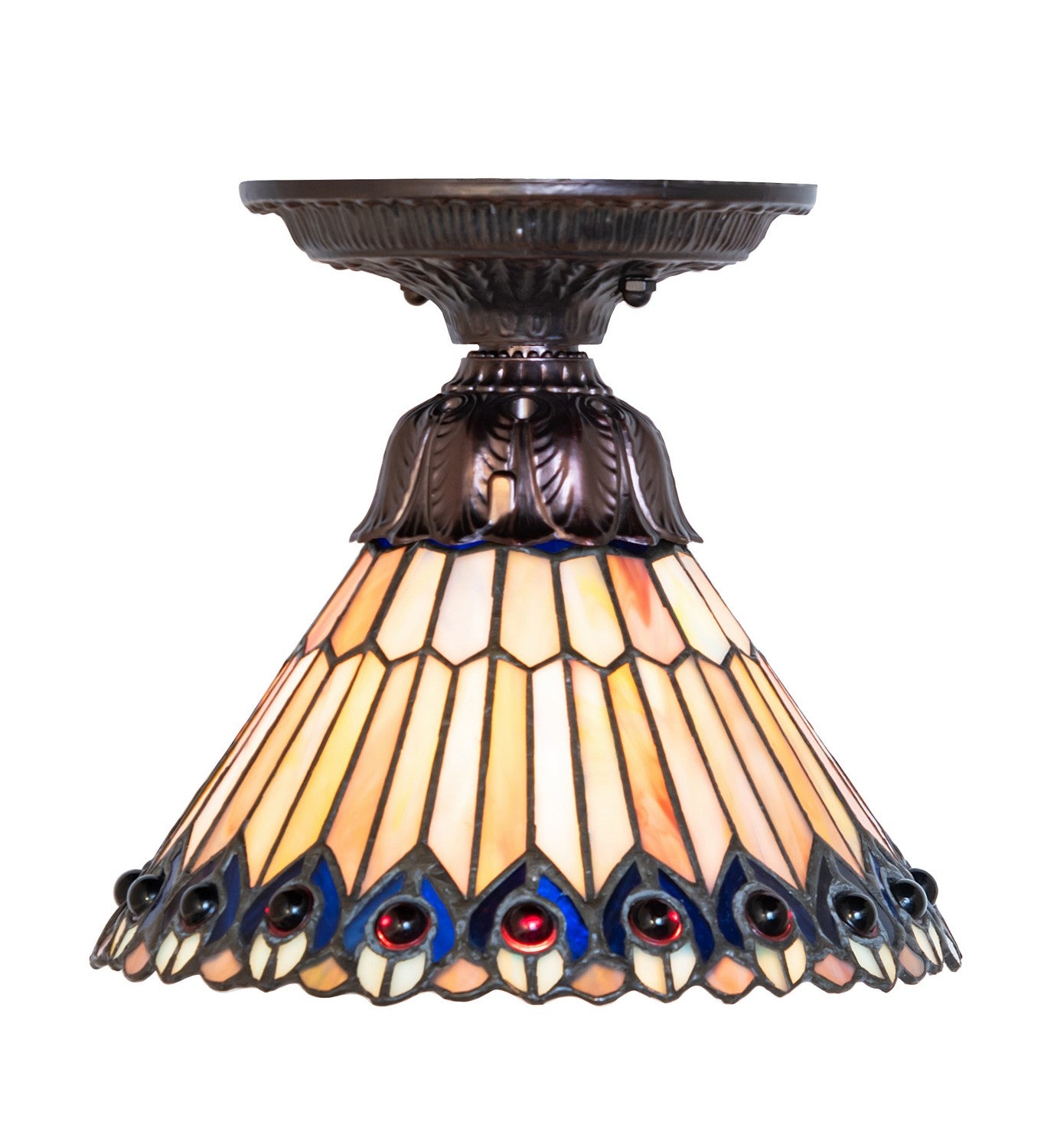 Meyda Tiffany - 276084 - One Light Flushmount - Tiffany Jeweled Peacock