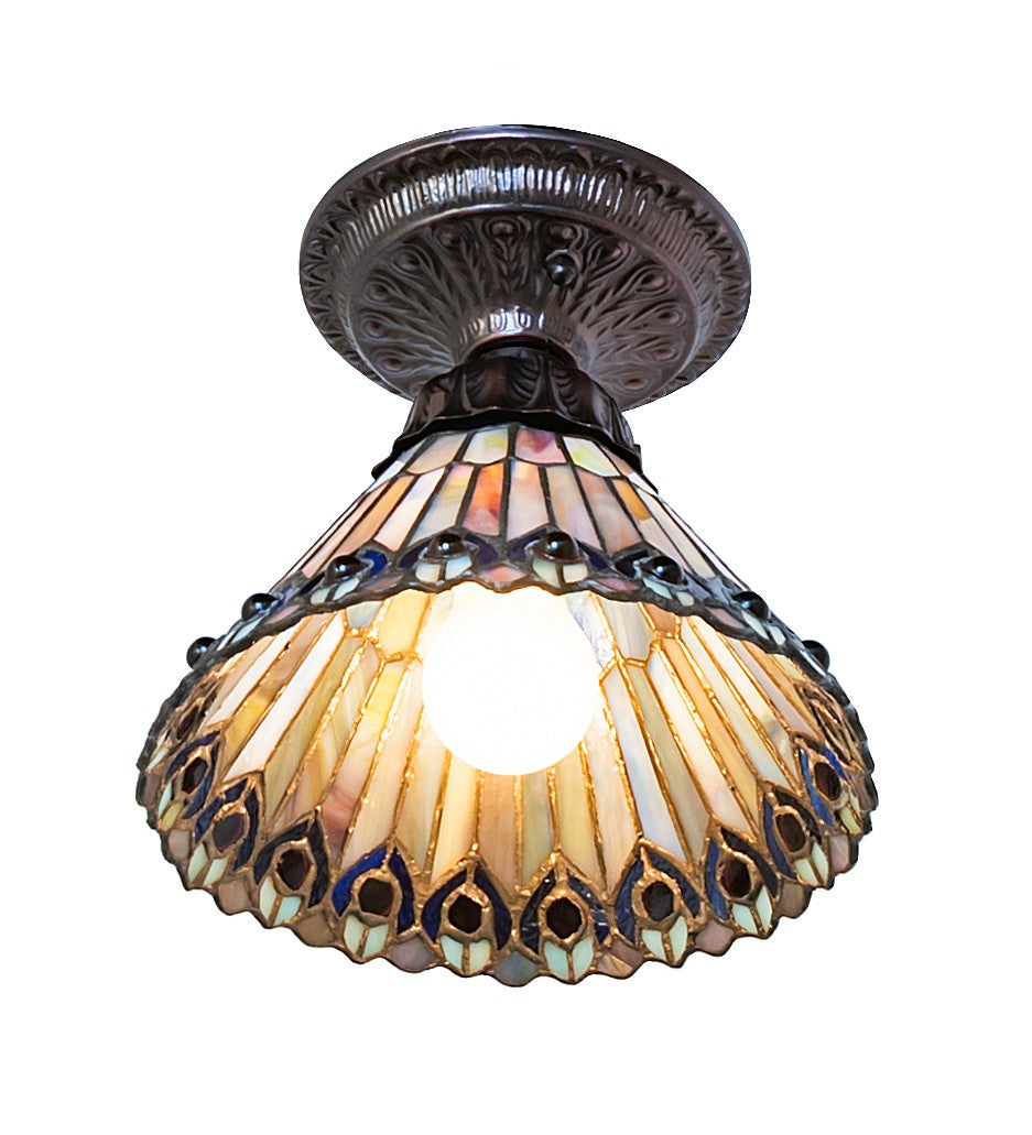 Meyda Tiffany - 276084 - One Light Flushmount - Tiffany Jeweled Peacock