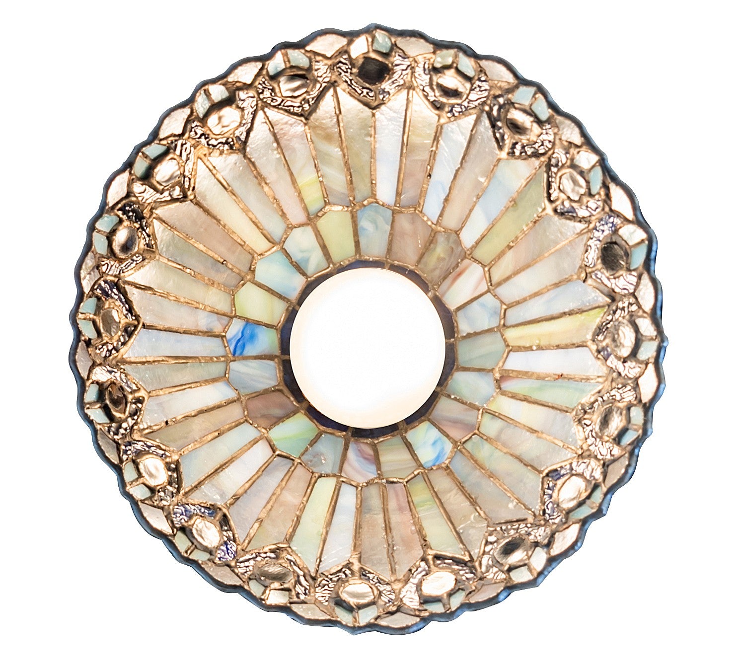 Meyda Tiffany - 276084 - One Light Flushmount - Tiffany Jeweled Peacock