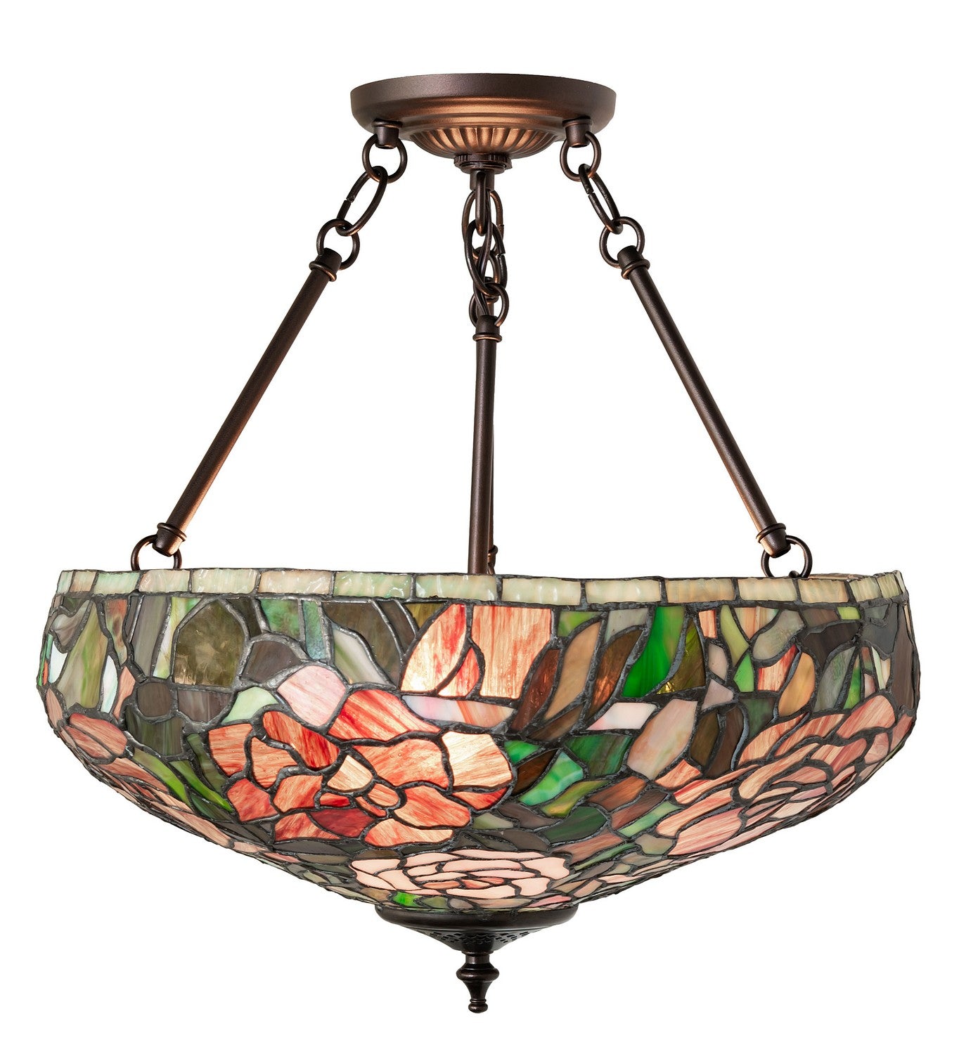 Meyda Tiffany - 262137 - Three Light Semi-Flushmount - Tiffany Peony - Mahogany Bronze