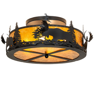 Meyda Tiffany - 270060 - Two Light Flushmount - Moose At Dusk - Textured Black