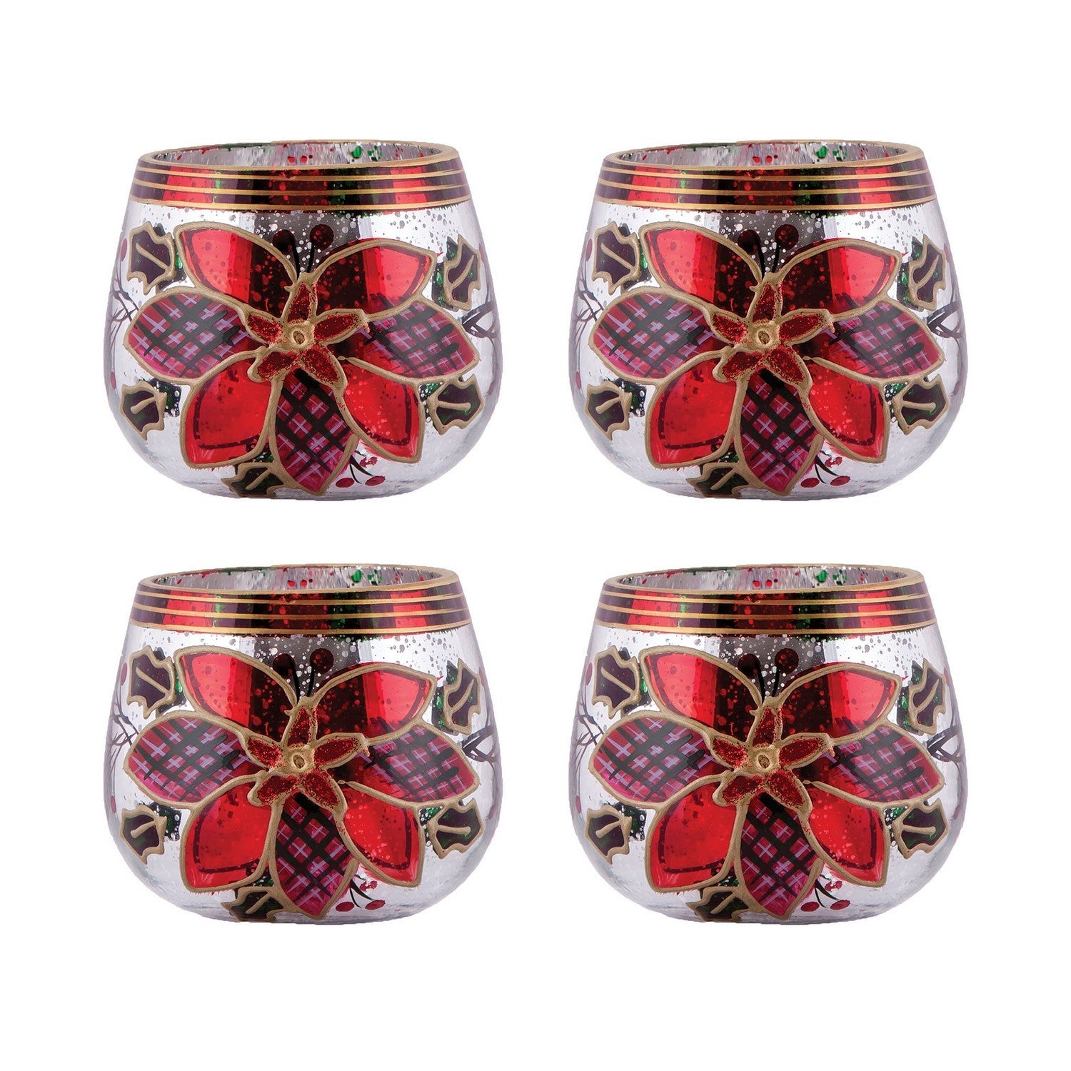 ELK Home - 394621/S4 - Holders (Set Of 4) - Poinsettia - Antique Silver