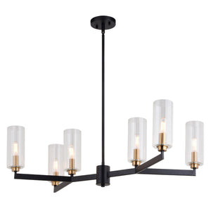 Vaxcel - H0300 - Six Light Chandelier - Claremont - Matte Black and Autumn Brass