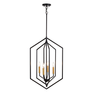 Vaxcel - P0388 - Four Light Pendant - Riley - Black and Satin Brass