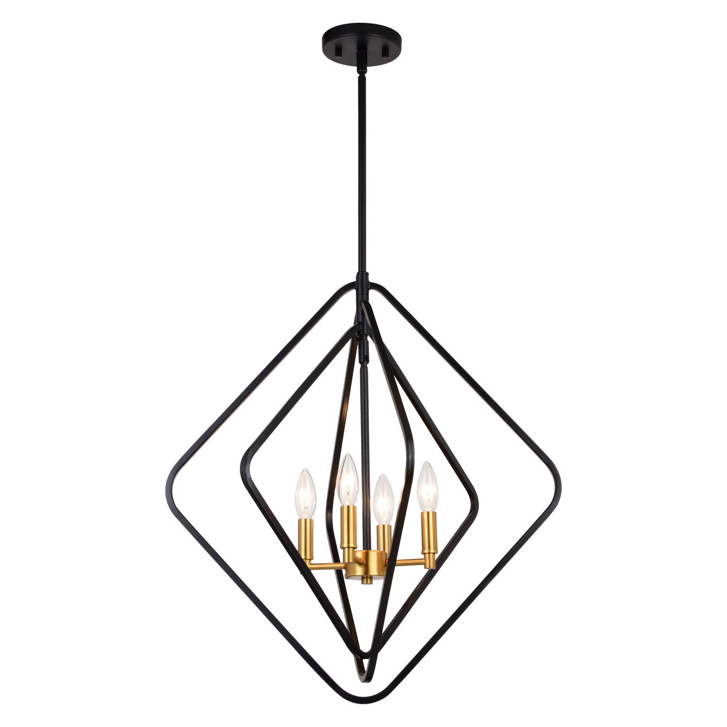 Vaxcel - P0389 - Four Light Pendant - Brady - Black and Satin Brass