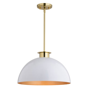 Vaxcel - P0411 - One Light Pendant - Devon - Glossy White and Satin Brass