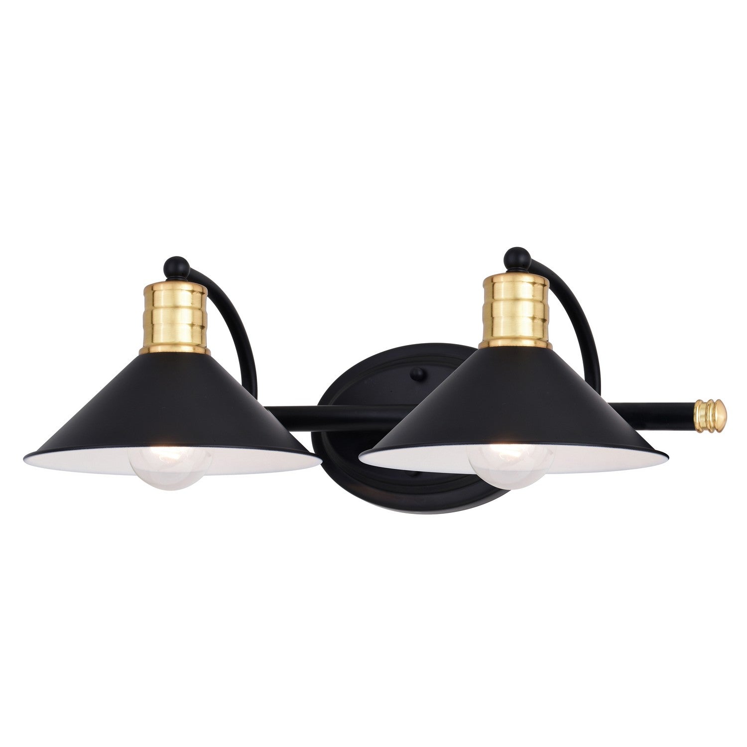 Vaxcel - W0435 - Two Light Vanity - Akron - Matte Black and Natural Brass