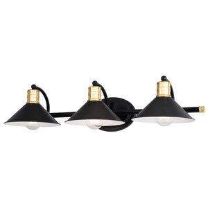 Vaxcel - W0436 - Three Light Vanity - Akron - Matte Black and Natural Brass