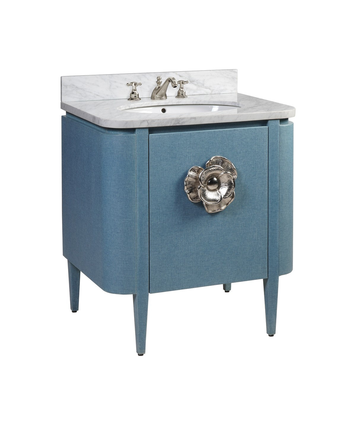 Currey and Company - 3800-0005 - Vanity with Sink - Briallen - Lacquered Blue Linen / Natural / White / Polished Nickel