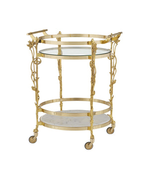 Currey and Company - 4000-0206 - Bar Cart - Fiore - Polished Brass / Clear / Natural