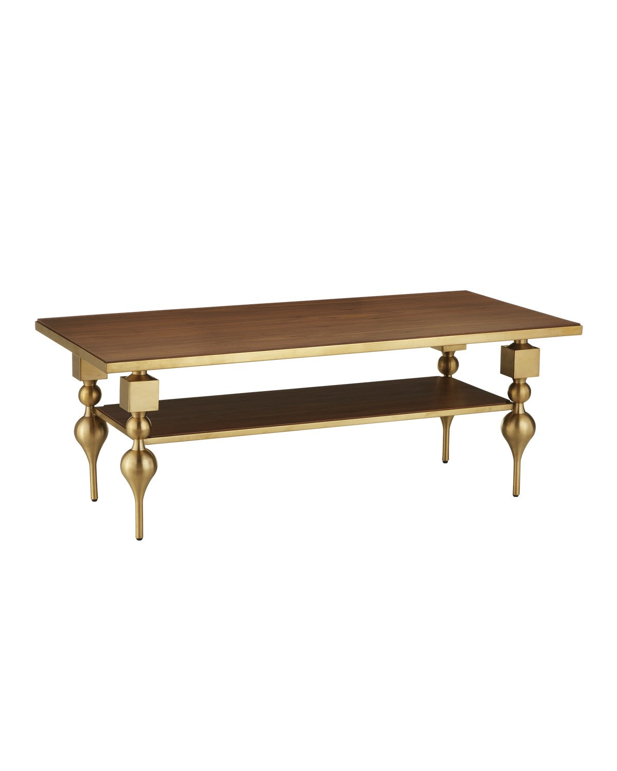 Currey and Company - 4000-0214 - Cocktail Table - Maeve - Brushed Brass / Walnut