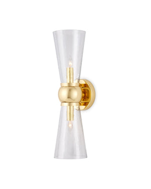 Currey and Company - 5800-0058 - Two Light Bath Wall Sconce - Byford - Polished Brass / Clear