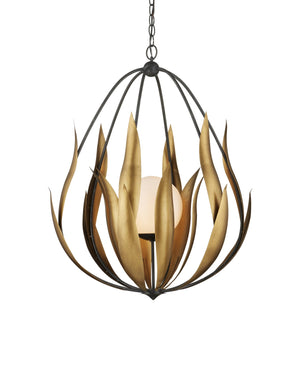 Currey and Company - 9000-1250 - One Light Chandelier - Endymion - Aged Steel / Brass / White